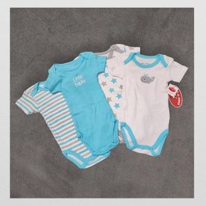 🆕️ 4 Pack of Nautical Blue/White/Grey Print Onesies, Kid's  3-6M [NWT!]